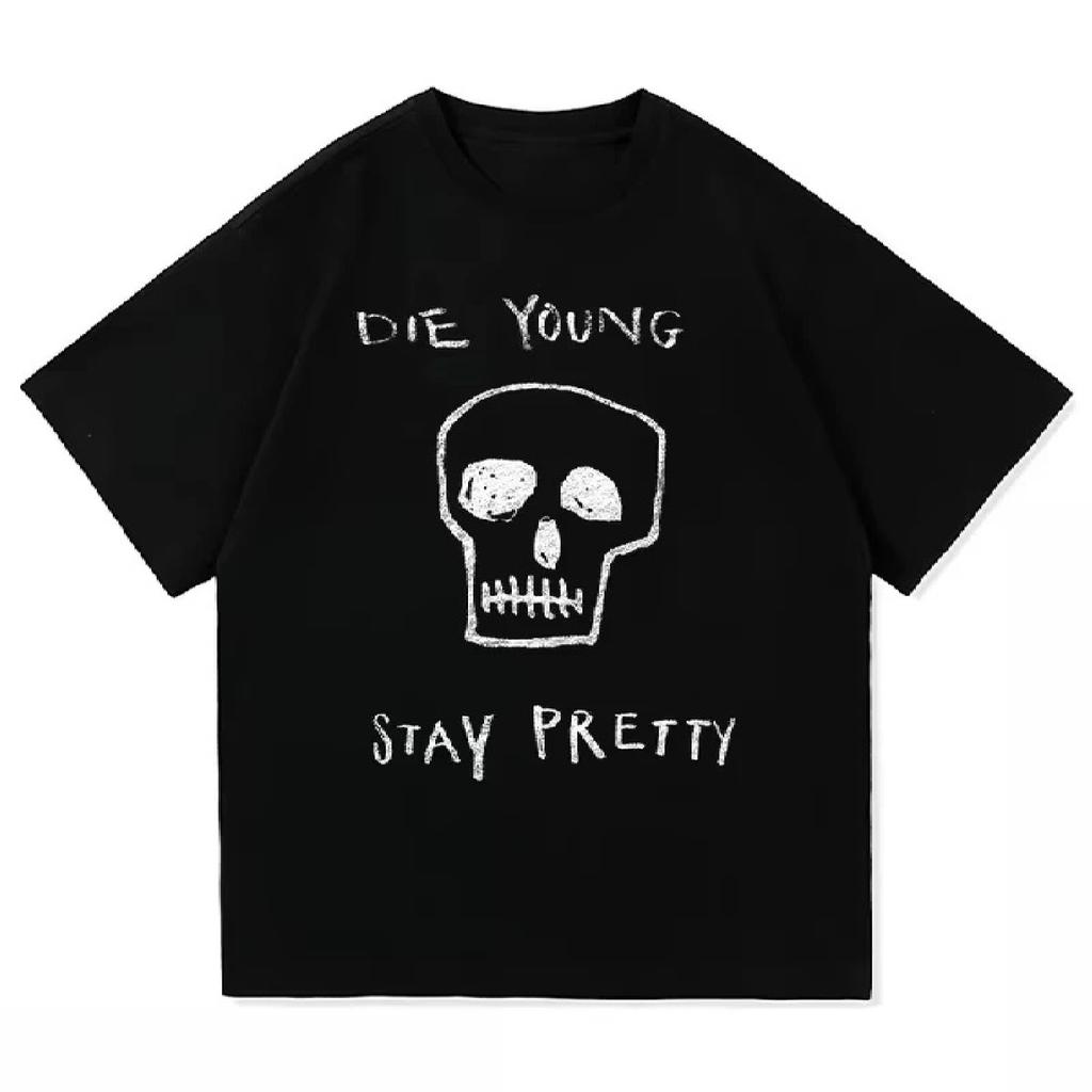 Summer clothes Skull Letter Printed Comfort Cotton Round Neck Loose T Shirts Unisex Street Casual Hip Hop Loose Kids Tshirt Tops