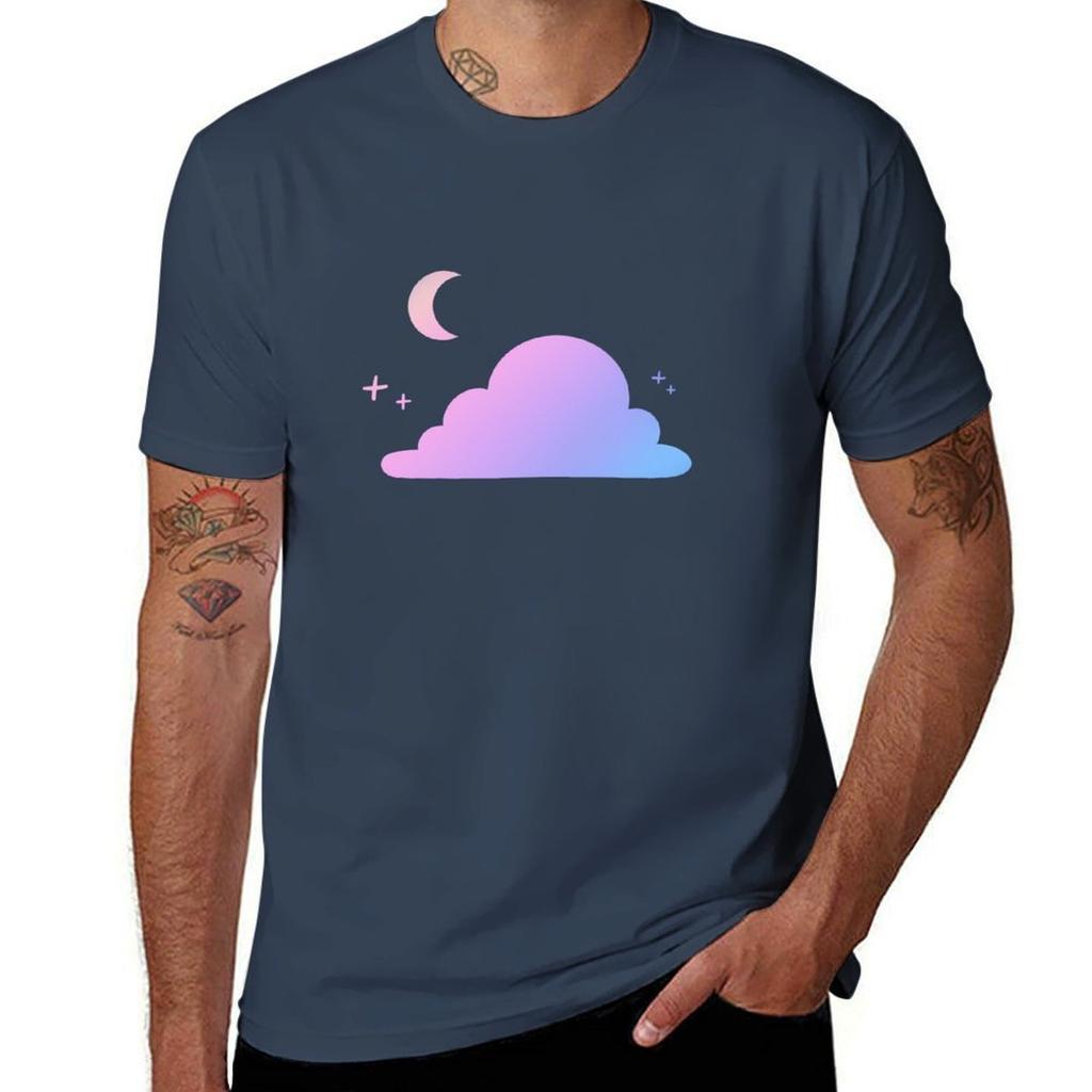 Aesthetic Cloud And Moon Gradient Design Tshirt Large Size Breathable Tee