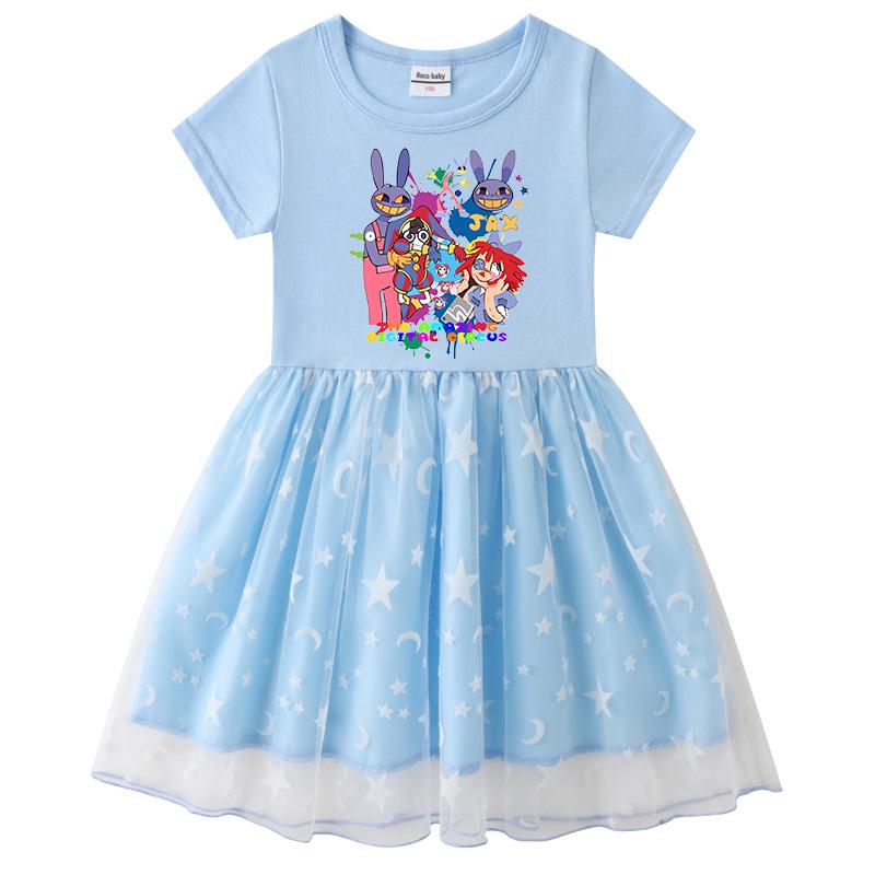 Korean Style Kids' Spring-Autumn Dress: Long Sleeve, Rainbow Star Sequins, Mesh Pleated Princess Design