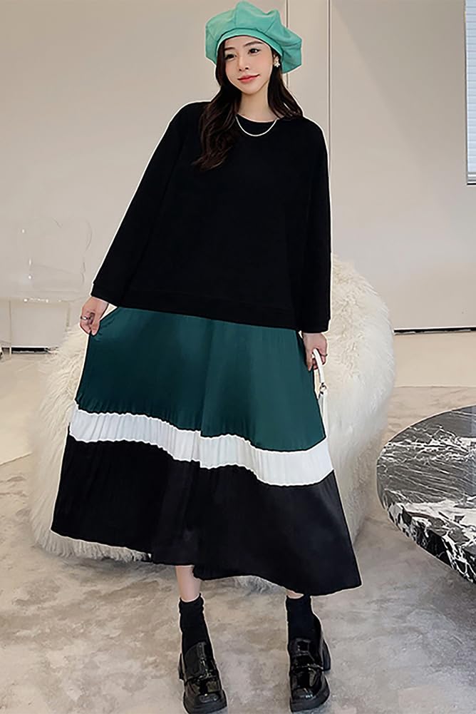 Chubikime Long Long Crew Women's Loose-Fit Dress, Sleeves, A-Line, Neck, Flattering, Stylish, Casual, Spring/Summer