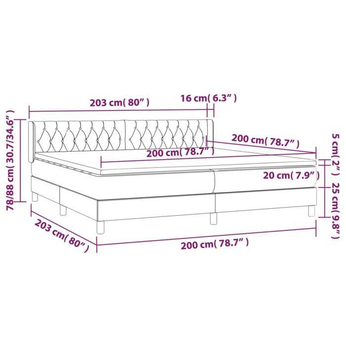 VidaXL Divan Bed and Mattress Dark Grey 200x200cm Velvet - Model 3131160