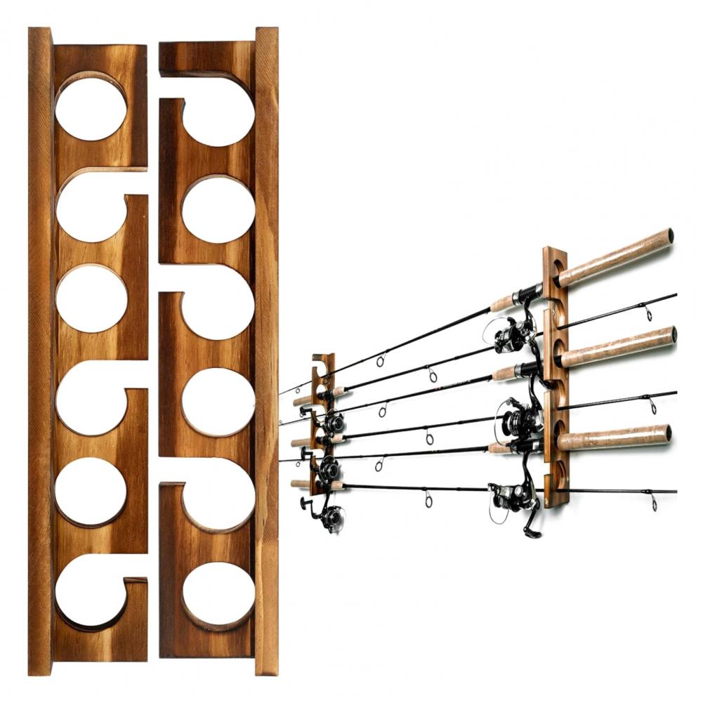 2Pcs 6 Hardwood Fishing Rod Storage Rack Multi-rod Fishing Stand Wooden Fishing Gear Storage Rack Wall Mount Rod Holder