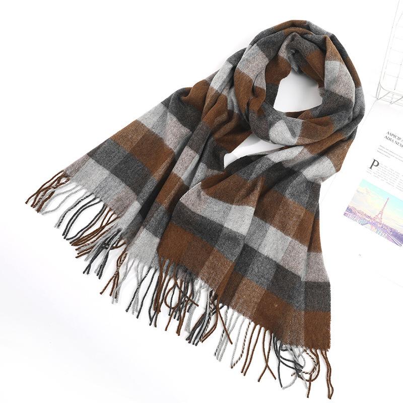 Cashmere Wool Scarf Women's Winter Warm Men's Scarf Autumn and Winter New Tassel Korean Style Plaid Scarf