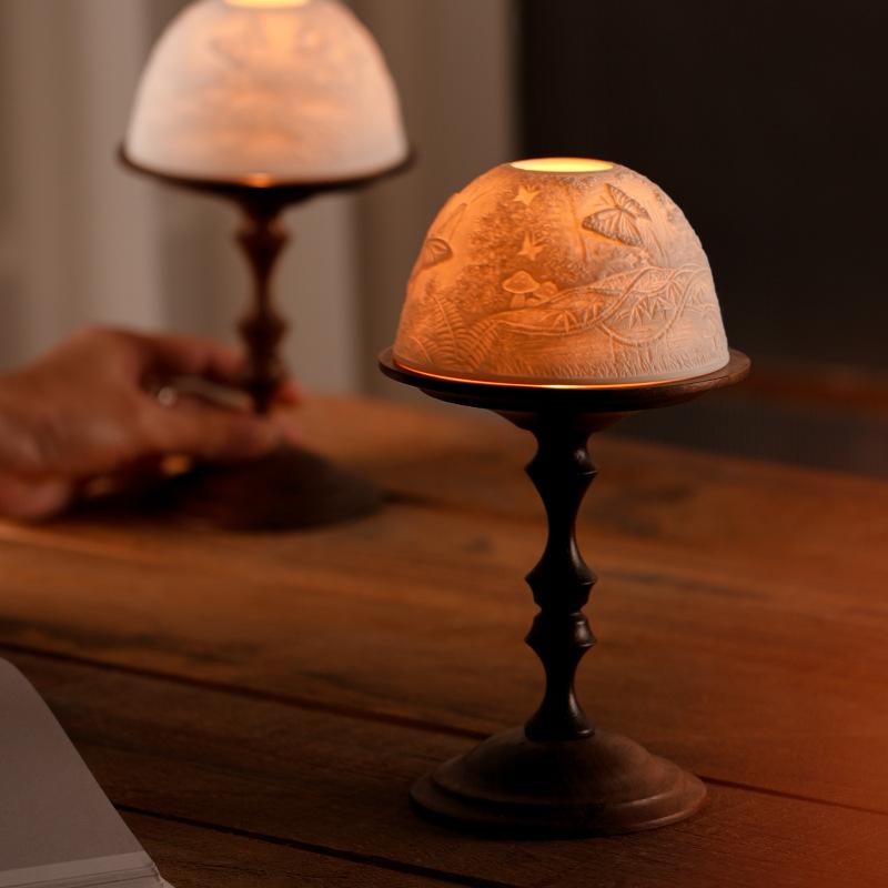 Rustic Solid Wood Candlestick Holder Vintage Table Candle Stand for Bedroom Living Room Wedding Decor