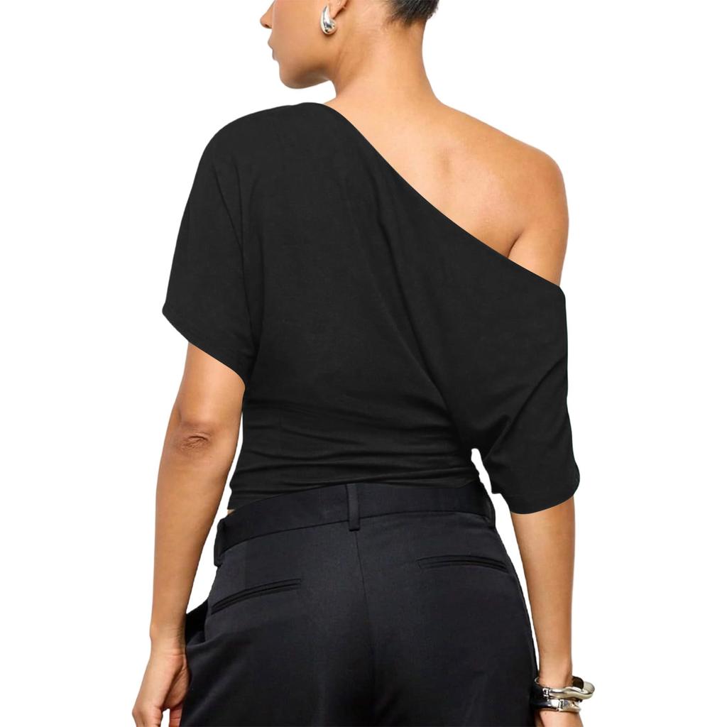 Women's Fashion New Summer Off-Shoulder Loose Short-Sleeve T-Shirt Top