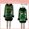 Lovely Women's Christmas Tree Dress Long Sleeve Hat Belt Outfit Xmas Gift