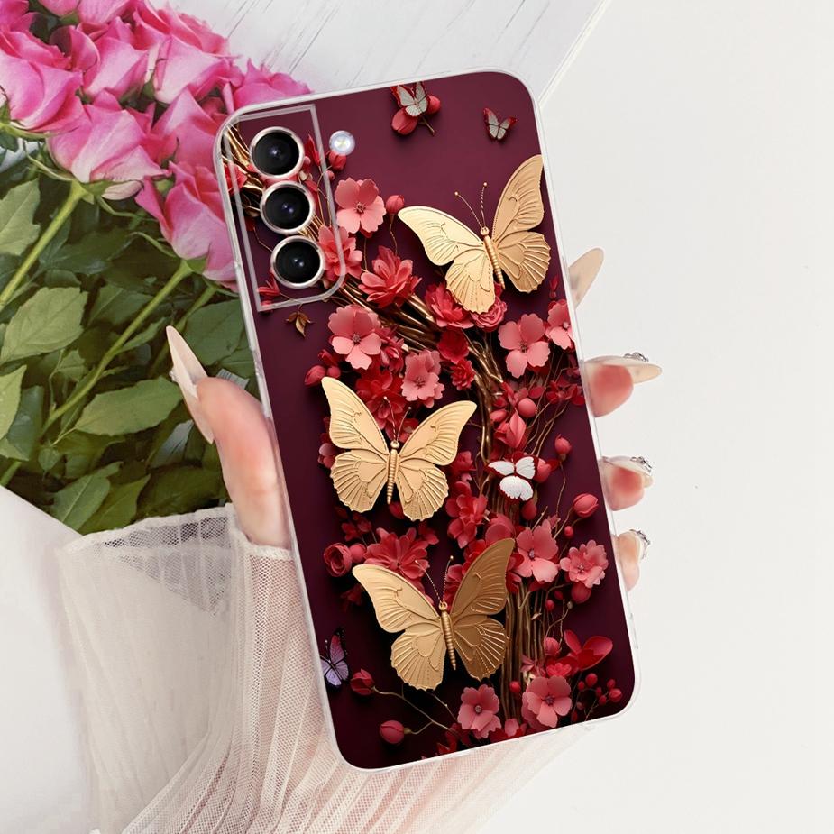For Samsung Galaxy S21 Plus Case S21 FE Luxury Bow Flowers Painted Cover Soft Silicone Case For Samsung S21 Ultra S 21 S21+ Bags