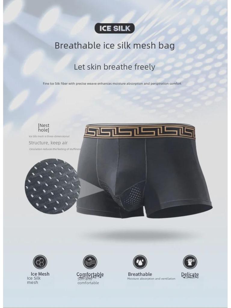 Men's Elephant Underwear, Ice Silk Breathable Mesh U-Convex Large Size Boxer Briefs