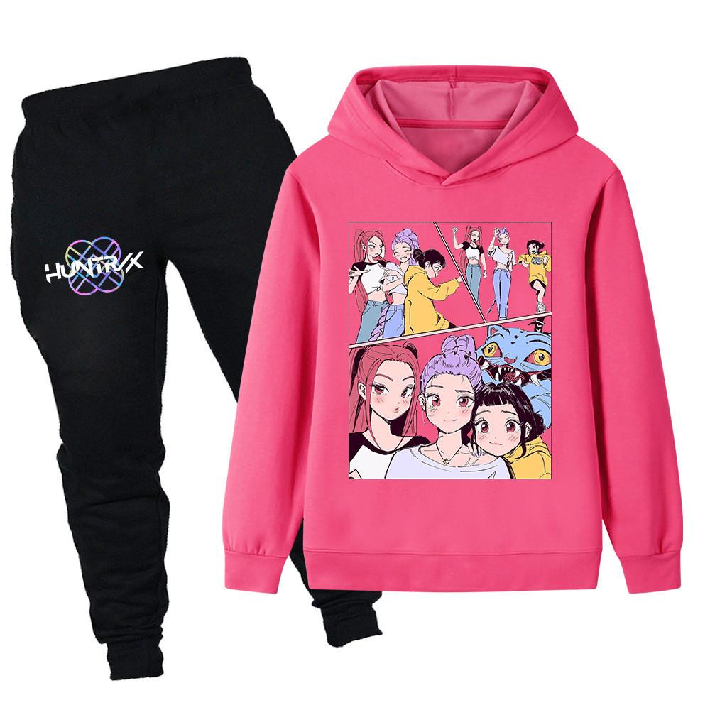 PB1238 Kinder Jungen Mädchen Kpop Mira Zoey Rumi Druck Langarm Kapuzenpullover Hose Hosen Kleidersets