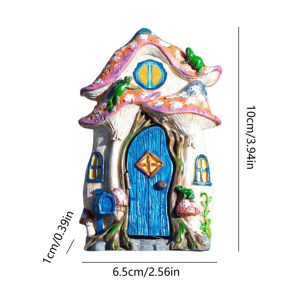 Miniature Fairy Gnome Door Figurines Wooden Art Sculpture Creative Garden Door Tree Statues Ornaments Home Window Decoration