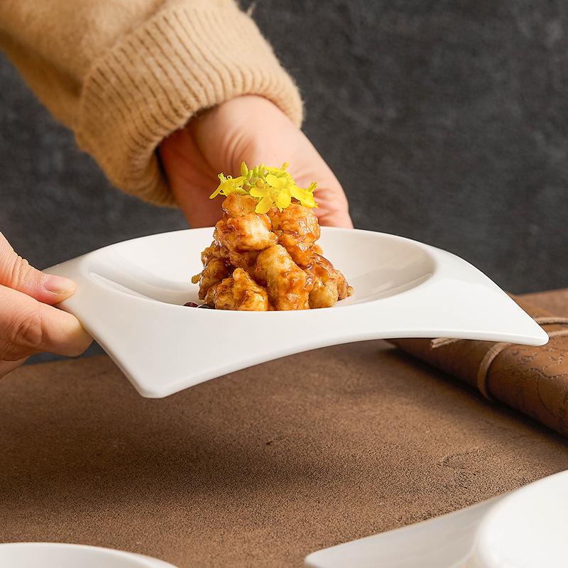 Solid Color Square Ceramic Plate, Thick Soup Plate, High-end Restaurant Atmosphere Dishes, Dessert Plate, Tableware, Kitchen