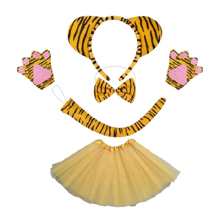 Halloween Tygers Costume for Kids Animal Costumes Tygers Ears Tail Bowtie Gloves Nose Skirt for Halloween Cosplay Party