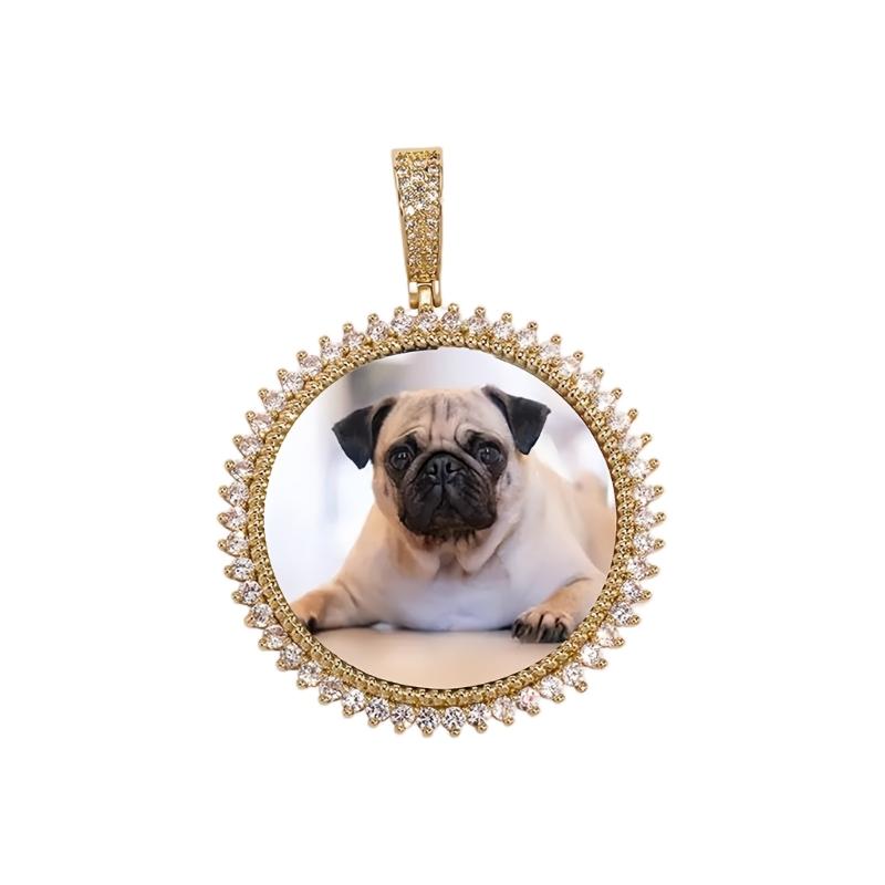 

Practical Photo Engravable Round Pendant Zirconia Copper Texture Necklace Component Suitable for Hip Hop Jewelry Gift
