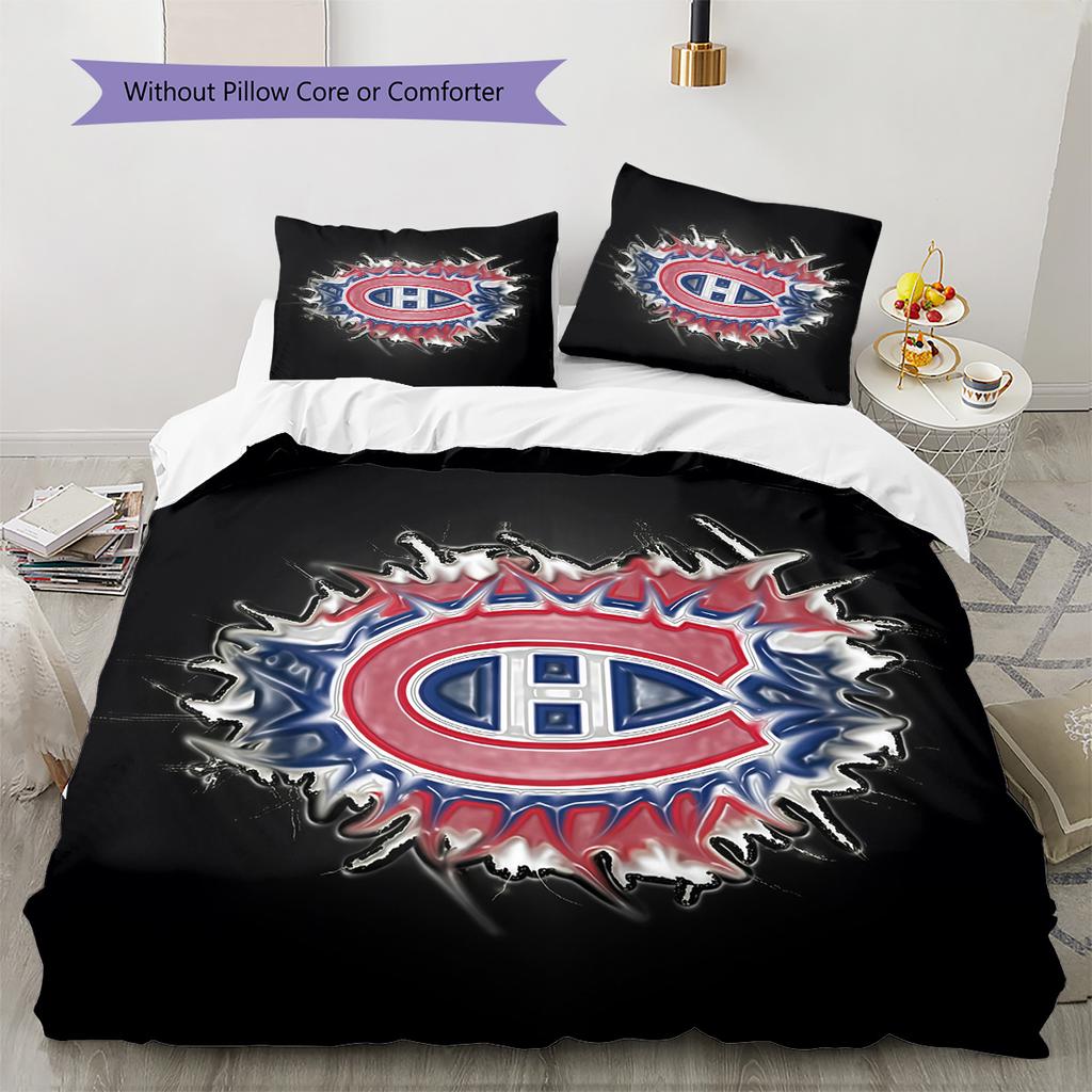 Montreal Canadiens3 Pattern Bedding Quilt Set  Home Decoration  Gift (1 * Duvet Cover + 2 * Pillowcase  Without Core)
