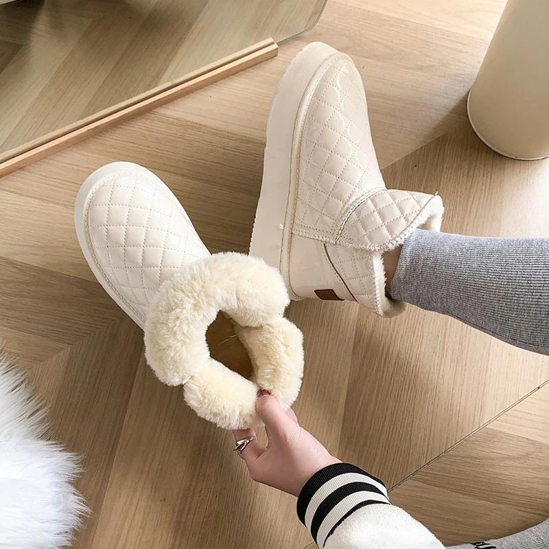 Thick Soled Snow Boots for Women's Winter New Style with Plush and Thick Warm Cotton Boots, Fashionable Waterproof Leather Boots