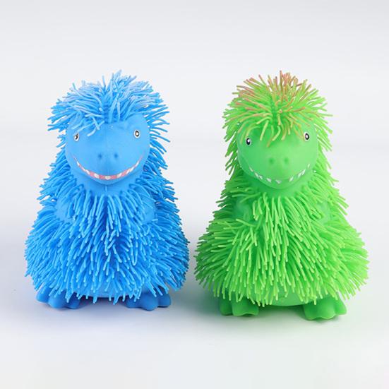 Cartoon Dinosaur Squeeze Toy with Long Hair Glitter Soft TPR Rubber Stress Relief Fidget for Kids Pull-Resistant Visual Stimulation Anxiety Relief