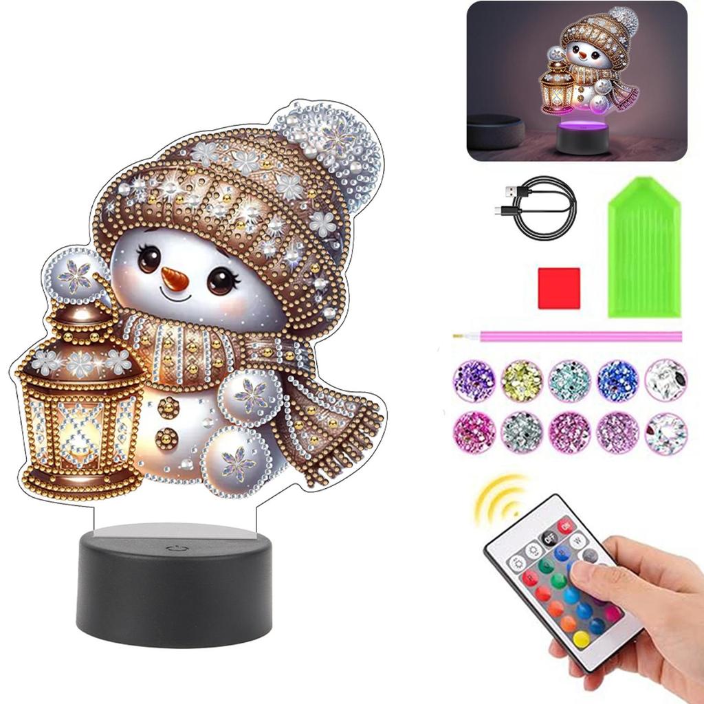 Acryl Dubbelzijdig Kerst Sneeuwpop Multifunctionele Diamant Nachtlamp Diamant Schilderen Nachtlampje Diamant Kunst Licht Ornamenten