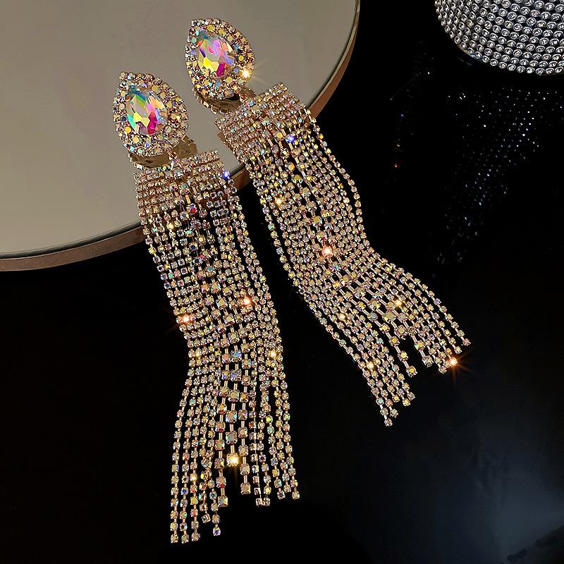 Korean Style Exaggerated Women Girls Shiny Rhinestone Earrings Luxury High Quality Big Crystal Ear Rings Decoration Lady Jewelry