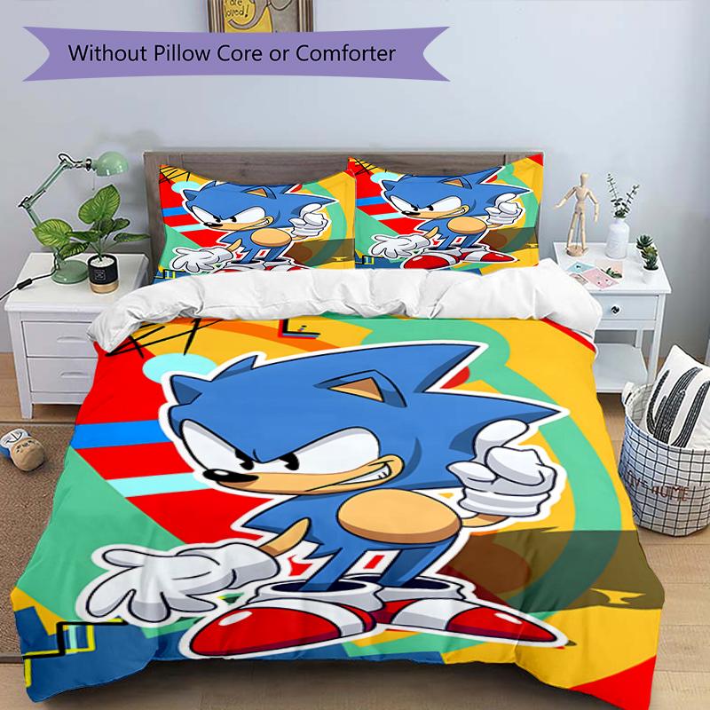 3pcs Sonic1 Design Cover Set - HD Printed Bedding with 1 Cover and 2 Pillowcases - Perfect for Home and Dorm Decor