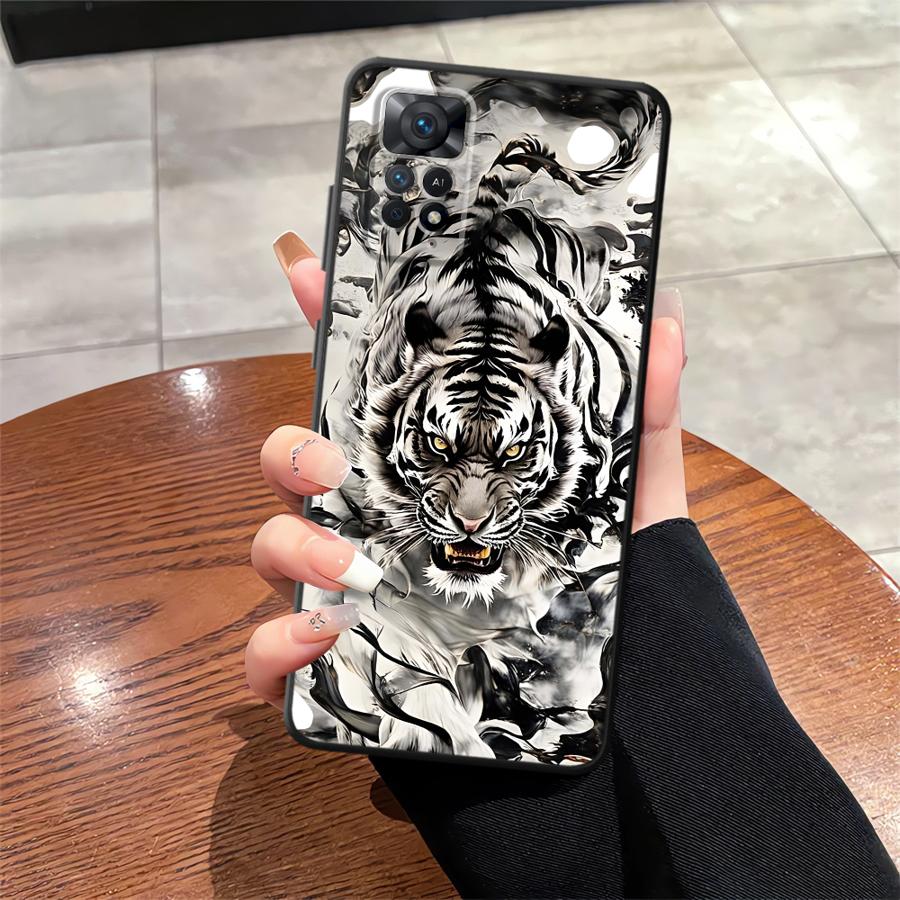 Black Soft Phone Cover Case for Xiaomi Redmi Note 11s 10S 13 14 Pro Plus 12s 7 8 9 10 11 12 9S Cool Silver Tiger