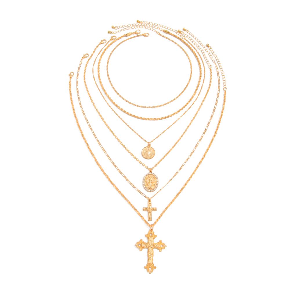SHIXIN 6 Pcs/Set Hip Hop Jesus Cross Pendant Necklace for Men Punk Gothic Multilayer Stackable Choker Collar Chain Male Jewelry