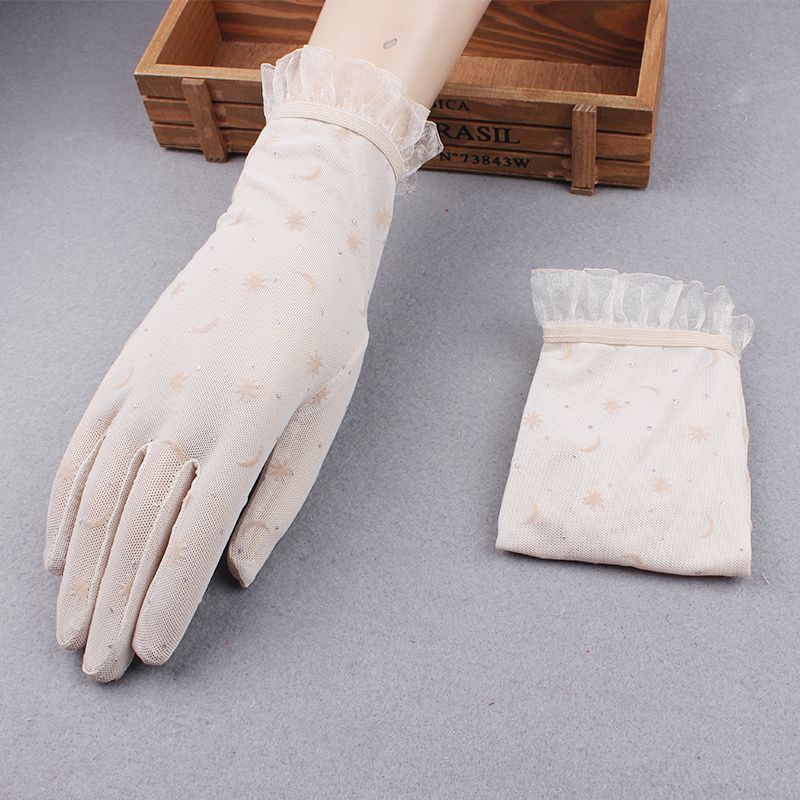 

Lace Gloves Women s Short Sun Protection Thin Sexy Mesh Elegant Etiquette Cheongsam Dancing Performance Hollow Breathable Spring and Autumn Beige White All yards