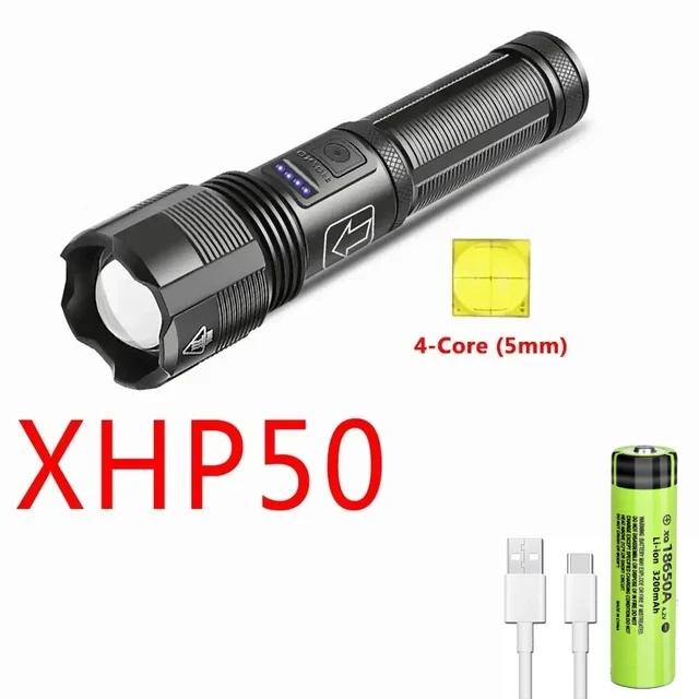 Powerful 4 Core LED Flashlight Zoomable Aluminum Alloy XHP70.2 XHP50.2 Tactical Torch Usb Rechargeable Use 18650 Battery