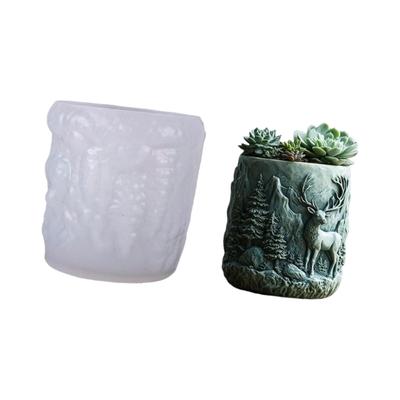 Flexibele Siliconen Bloempotmal met Gedetailleerd Hertenbos Ontwerp voor Hars Gieten Beton Ambachten Decoratieve Containers