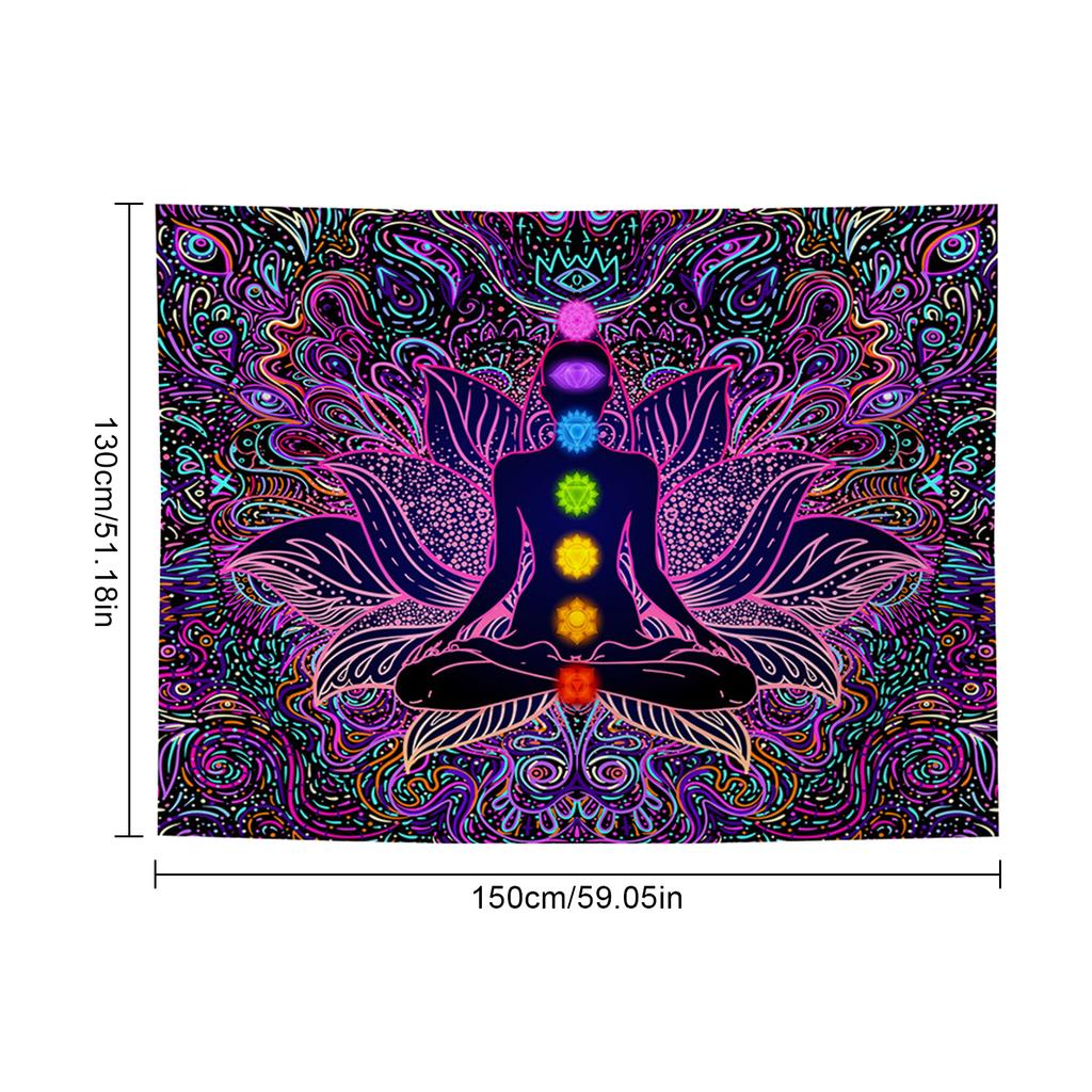 Seven Chakras Wall Hanging Cloth Digital Printed Matte Decorative Tapestry for Yoga Bedside Home 180x150cm