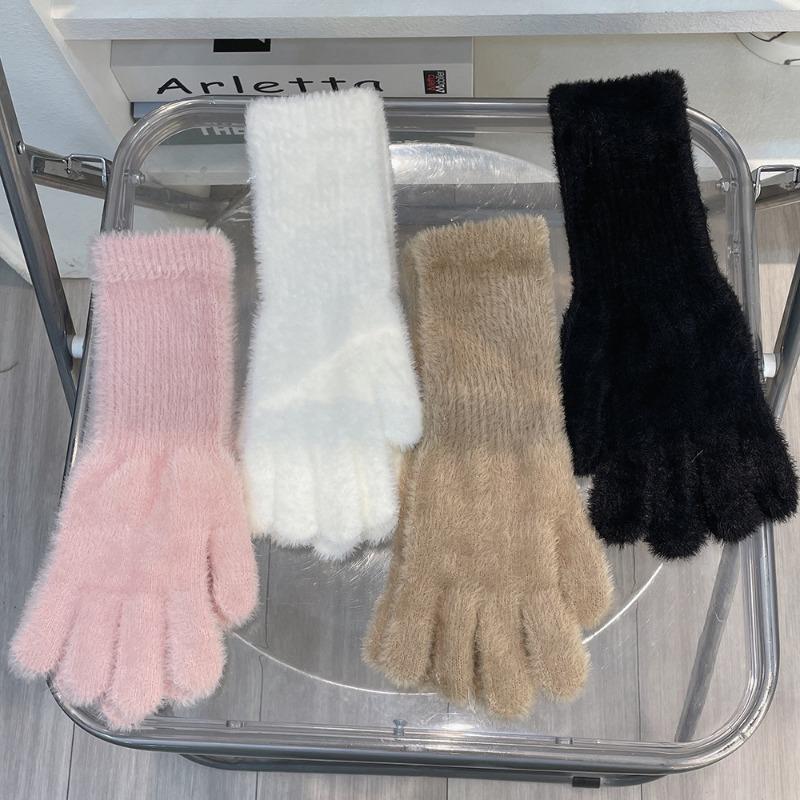 1 Paio Guanti Lunghi in Lana di Vison Dolce da Donna Invernali Ispessiti Lavorati a Maglia Caldi Corti Peluche Soffice Manopole Protettive per Braccia Antifreddo Guanti da Esterno