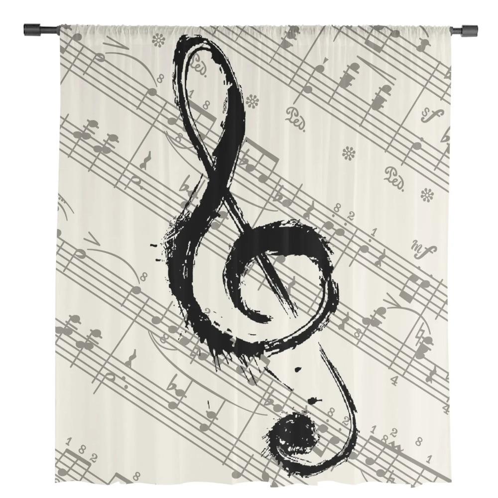 Music Notes Sheet Vintage Sheer Curtains for Bedroom Living Room Decoration Window Curtain Kitchen Tulle Voile Organza Drapes