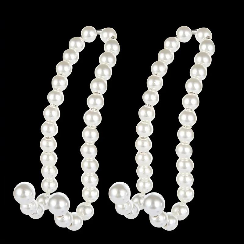 

2pcs Car Rear Seat Hook White Pearl Hanger Hook Half Open Design Auto Hook Stainless Steel Seat Headrest Hooks Car Accessorie