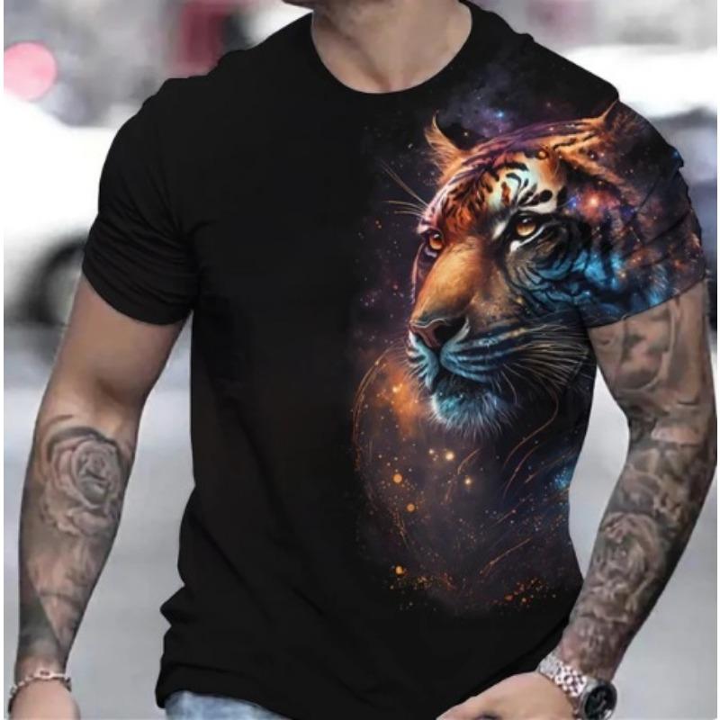 

Новая мужская персонализированная креативная 3D-печатная футболка с изображением тигра и льва, большая летняя футболка с короткими рукавами 6XL