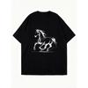 Oversize'owa Sukienka T-shirt Czarna z Nadrukiem Konia Casualowy Streetwear Moda Damski Top Do Codziennego Noszenia I Na Wyjścia