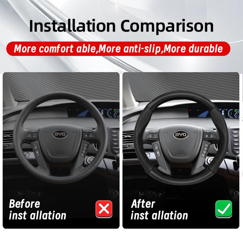 Suitable for Byd Breathable Leather Matte Carbon Fiber Texture Steering Wheel Cover Suitable for Dolphin Mini Seal Atto 3 King Shark 6 Song Pro