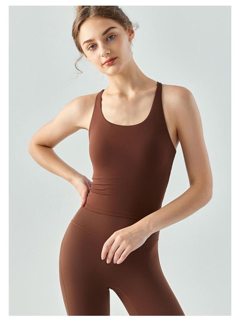 Women's Long Yoga Vest with Chest Pad, U-Neck, Tight-Fit, Beautiful Back, Sleeveless Fitness Sports Top