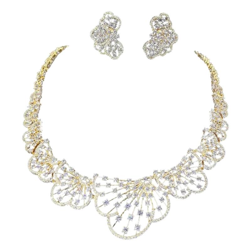 Fashionable Zirconia Necklace and Earring Set Featuring Gold Plating Accessory for Formal Event and Parties Supplies