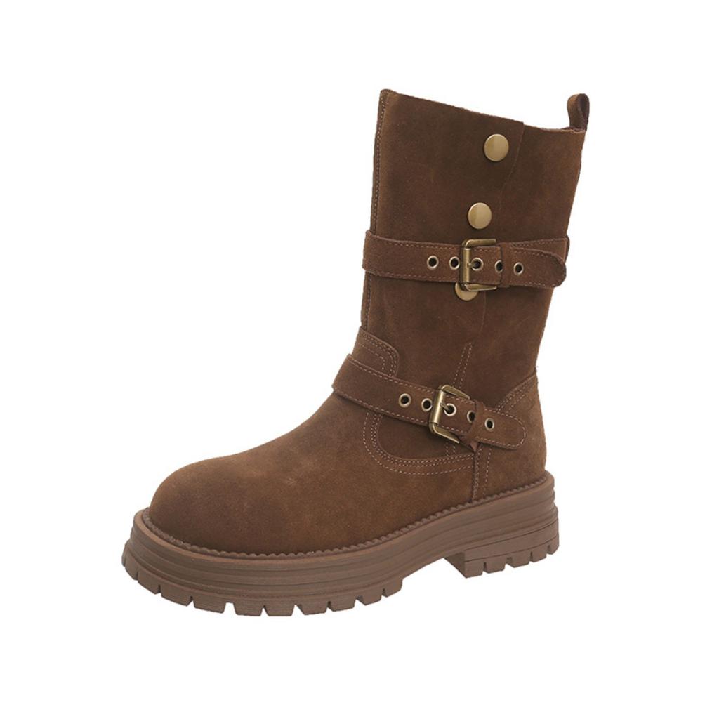 British Martin boots women's 2025 autumn and winter new thick-soled medium tube thin boots women's retro versatile locomotive boots children