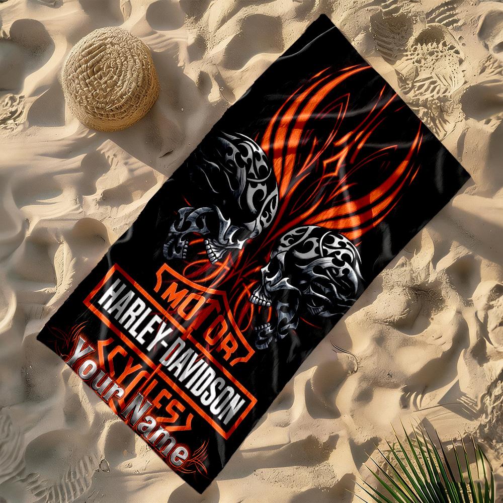 Harley-davidson Personalized Name Beach Towel Super Soft Microfiber Quickdry Fabric