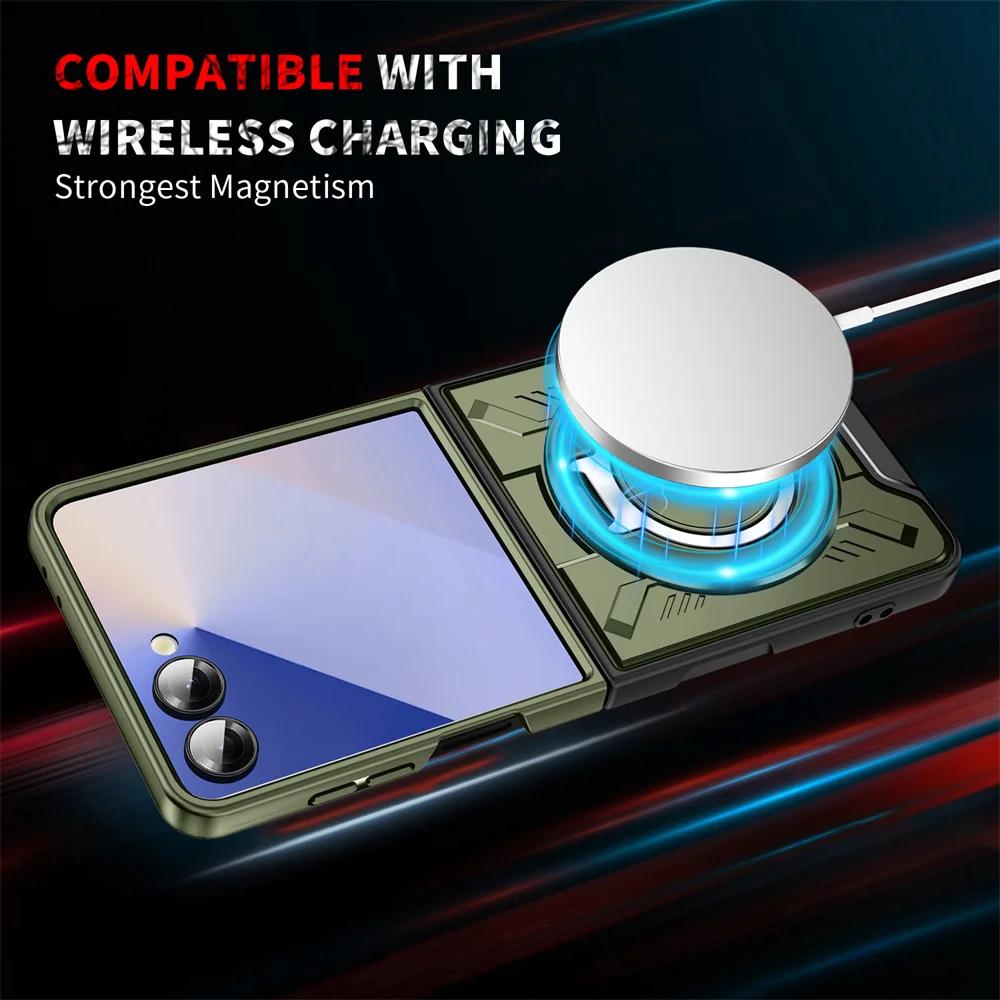 Phone Case For Samsung Galaxy Z Flip 7 Flip7 5G TPU+PC 360° Magnetic Ring Holder  Shockproof Rugged Protection Cover Kickstand