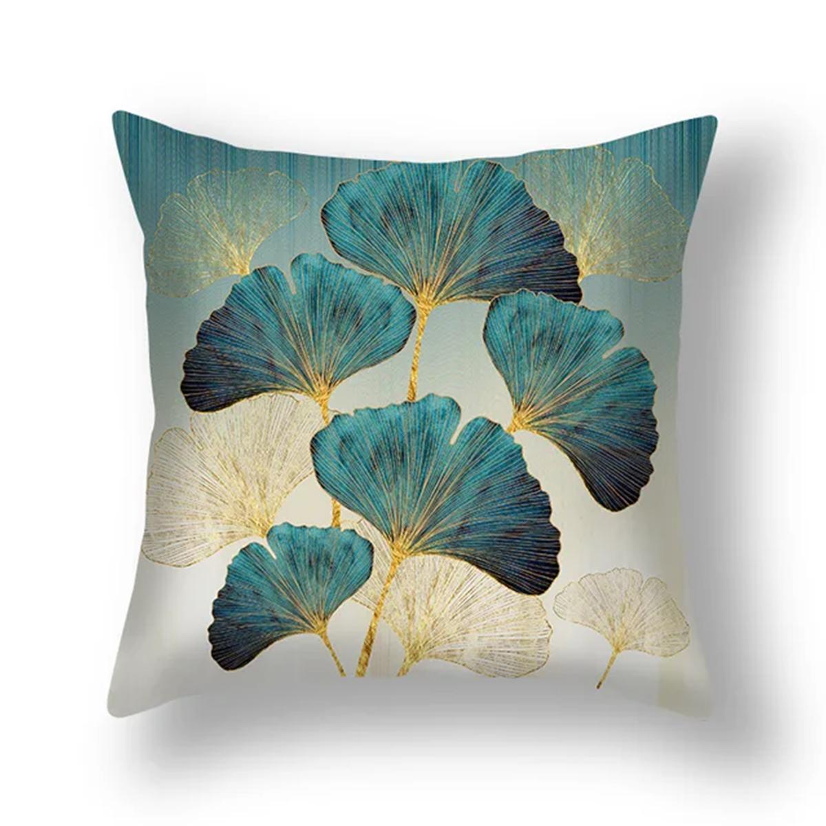 

1 шт. чехол для подушки с листом гинкго, бирюзово-золотой, квадратный, мягкий, полиэстеровый, с листьями растений, гинкго билоба, наволочка для декоративной подушки 45x45cm