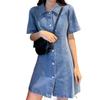 Women's Summer Plus Size Tummy-Control Denim Suspender Dress - Petite Fit with Age-Reducing Design