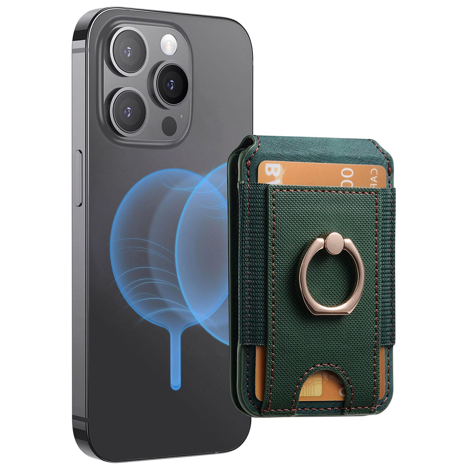 

MC-W7 Rotary Ring Holder Magnetic Card Holder Kickstand Leather Phone Card Bag Green