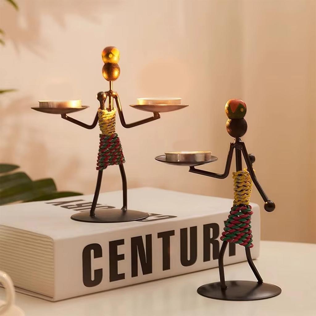 Creative African Tribal Lady Tealight Candle Holders Centerpieces Iron Candlestick Holders for Home Dinning Table Decors
