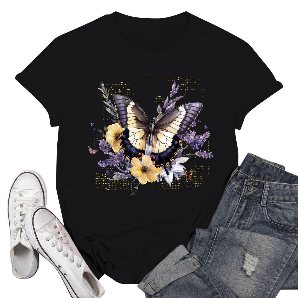 Women's Round Neck Printed Short-sleeved T-shirt Top