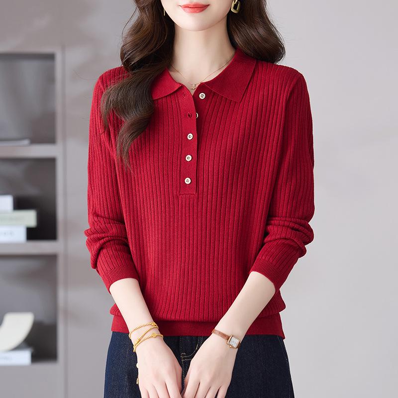 Women's Polo Collar Lapel Sweater - Autumn/Winter Casual Knit Pullover