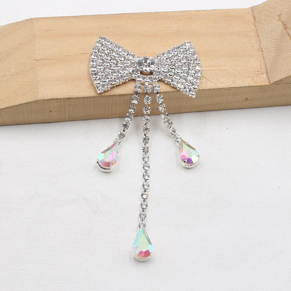 LKERAN New 2 Pieces of 37 * 80MM Welded Flat Bottom Bow, Rhinestone Tassel Clothing Bag Decoration DIY Accessories