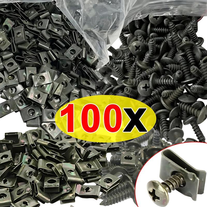 100/20pcs Mixed Car Motorcycles Metal Screw Tapping Fastener Clip U-Type Clip with Screw Anti-rust Protection Clip Screw Buckle