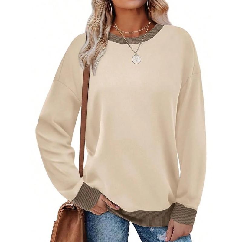 QICED Women's Fashion Casual Long Sleeve O-Neck Blouses & Shirts