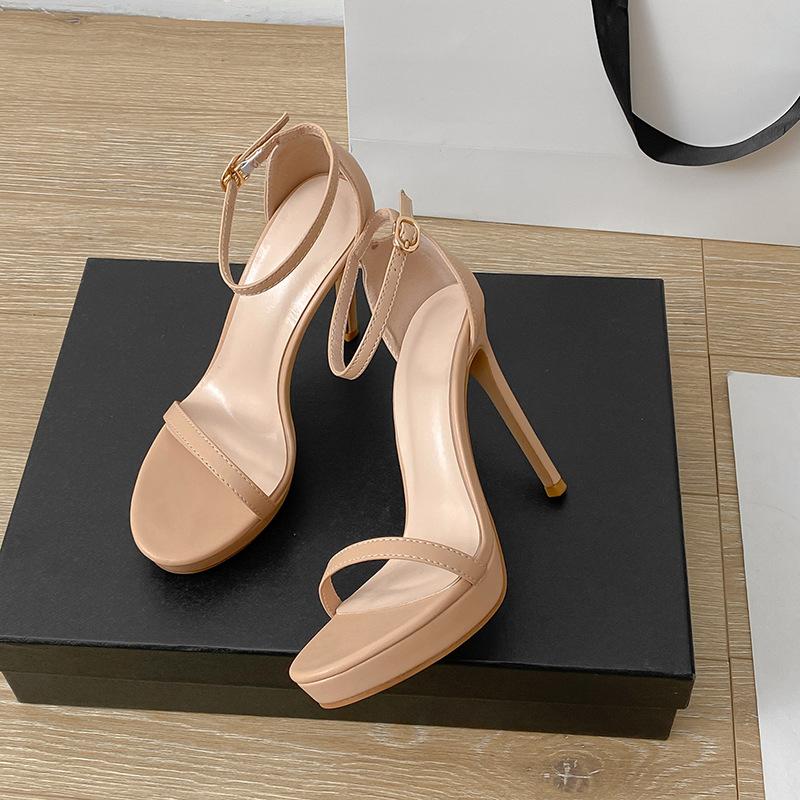 

Туфли на высоком каблуке красивы, одно слово с туфлями-стилетами женская обувь 2025 новый стиль для поездок на работу пряжка супер высокий каблук сандалии женские 40 телесный